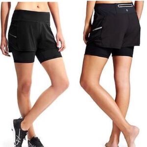 Athleta Ready Set Short 2 in 1 Black Running Athletic Shorts Size XXS